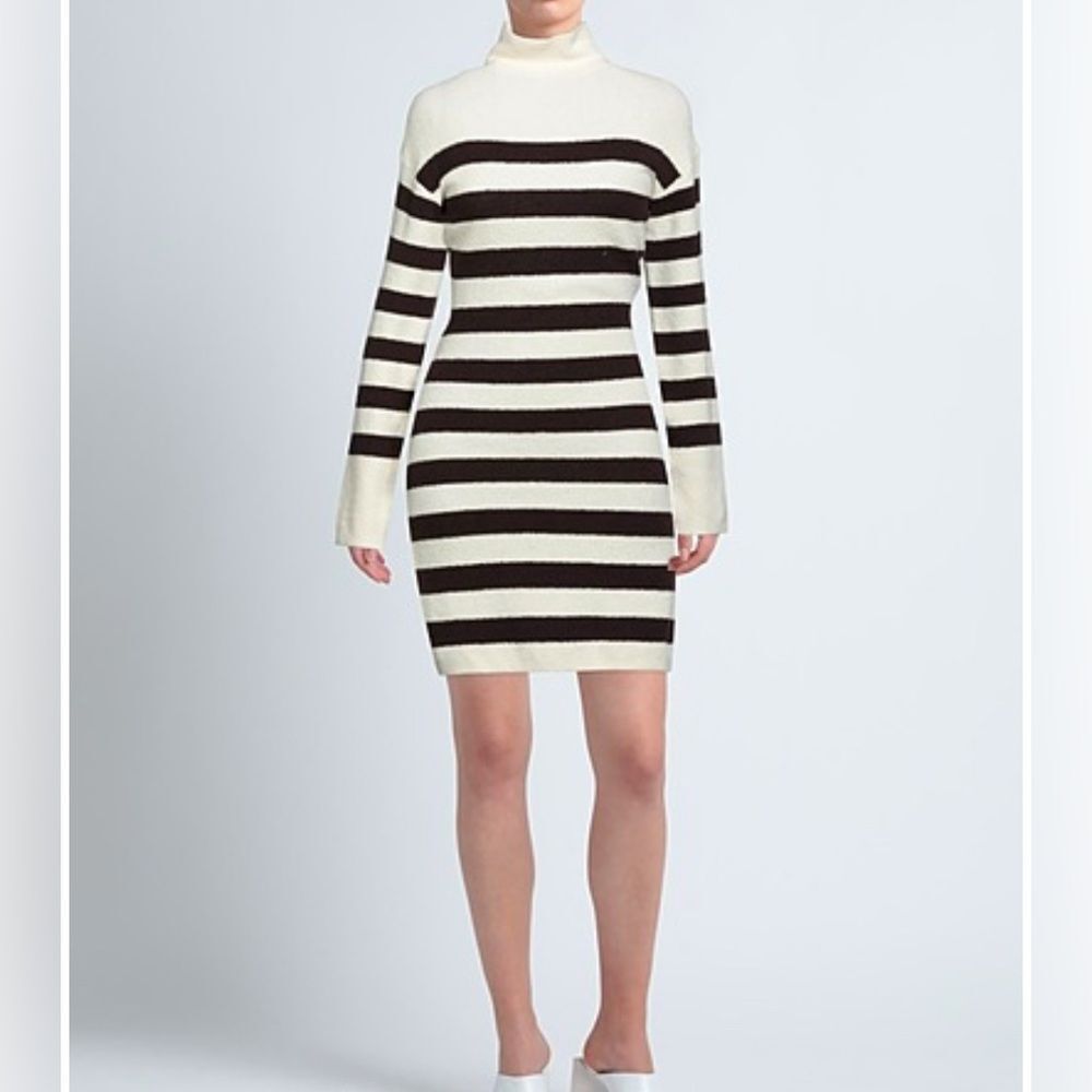 Nanushka Lola Striped Open Back Boucle Knit Dress Brown M
